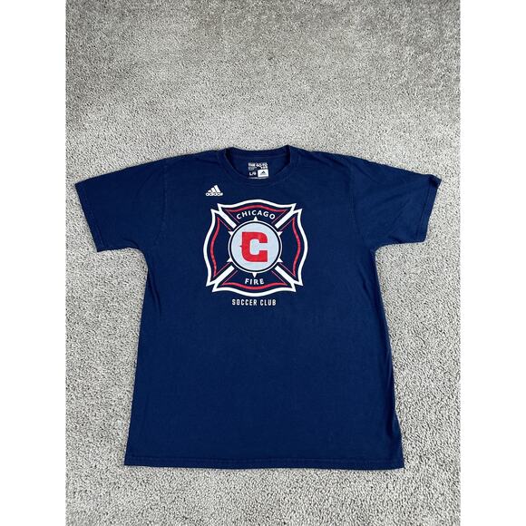 Chicago Fire Shirt Mens Large Blue MLS Soccer Graphic Go-To Tee Cotton Adidas - Picture 2 of 8